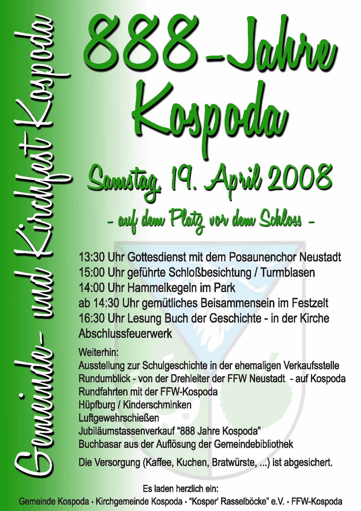 Das Plakat zur 888-Jahrfeier von Kospoda. Druck durch AH-Dienste.